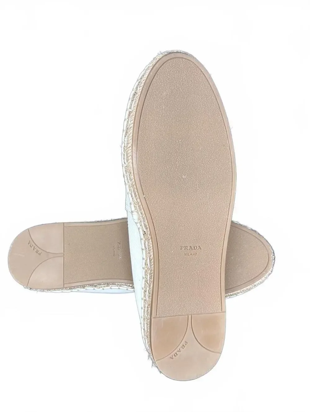 Prada White Grained Leather Espadrilles Slip On Shoes EU 38.5